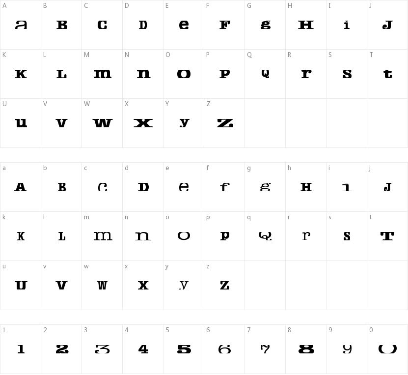 Cropfont Serif的字符映射图