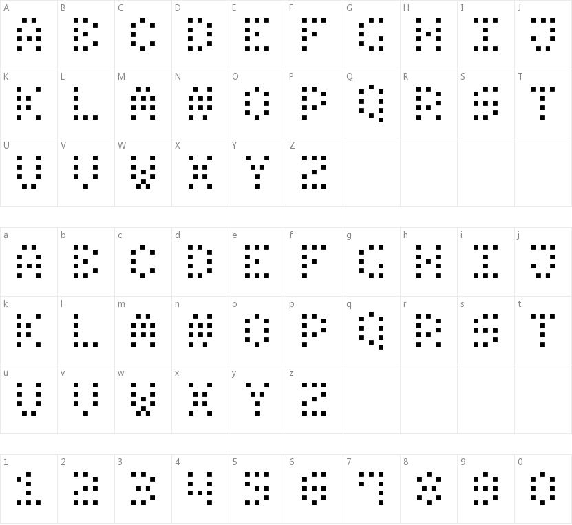 Small Dot Digital-7的字符映射图