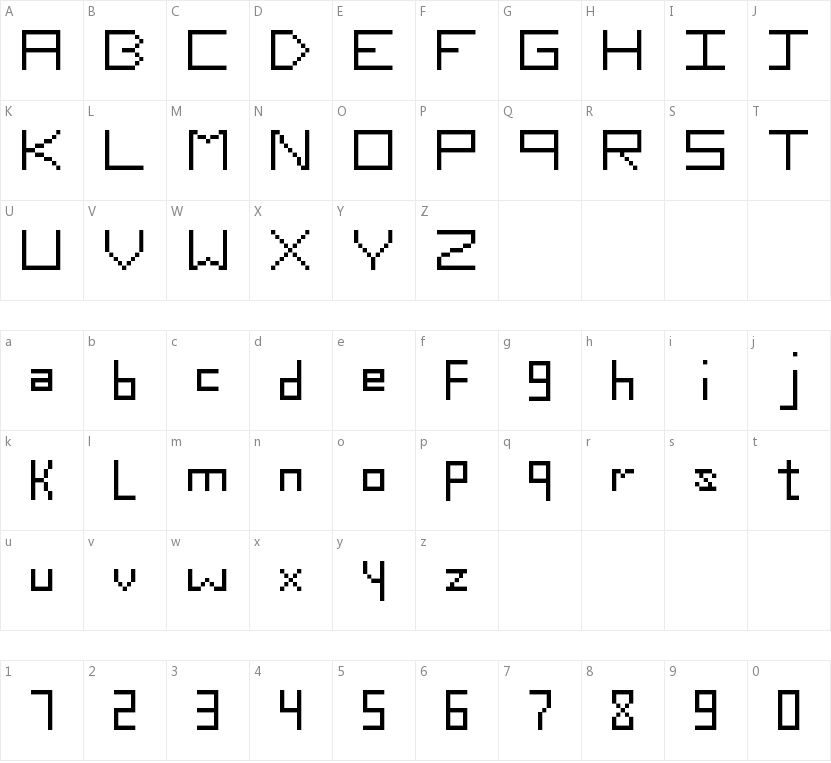 Slim Thirteen Pixel Fonts的字符映射图