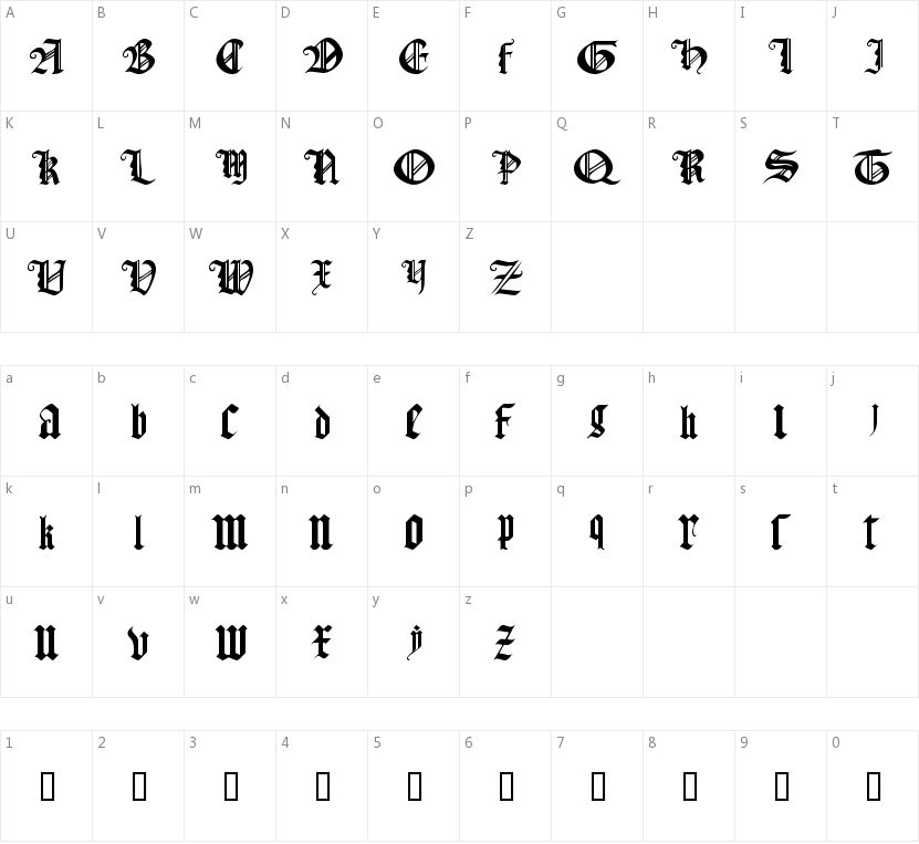 Gothic Texture Quadrata的字符映射图