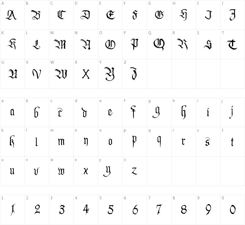 PentaGram's Callygraphy的字符映射图