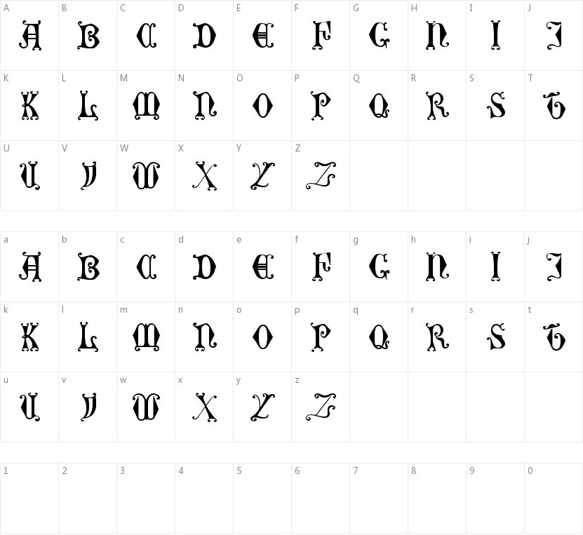 Curled Serif的字符映射图