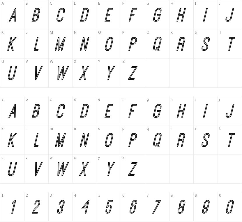 Ostrich Sans Inline的字符映射图