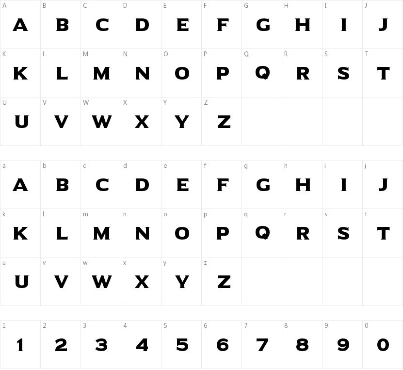 Universal Serif的字符映射图