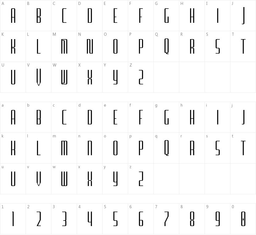 Furgatorio Sans的字符映射图