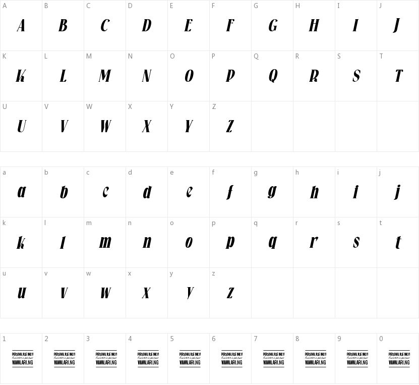 Falkin Serif的字符映射图