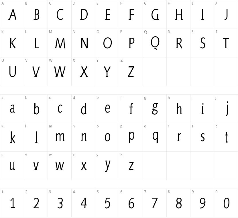 Aida Serif的字符映射图