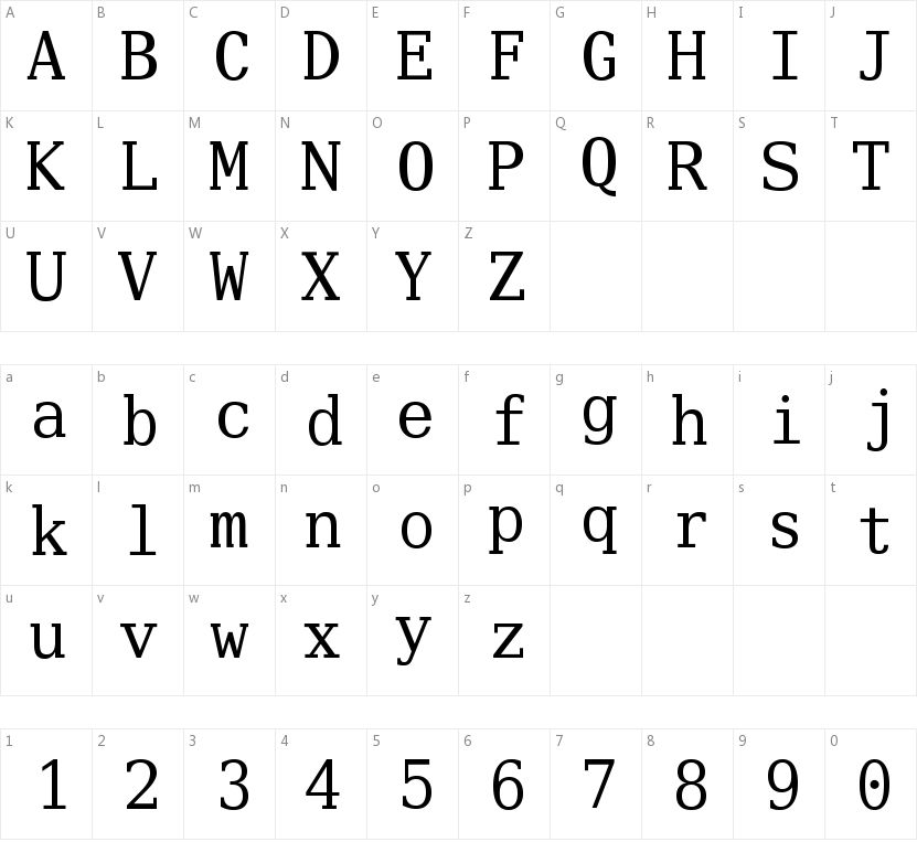 Verily Serif Mono的字符映射图