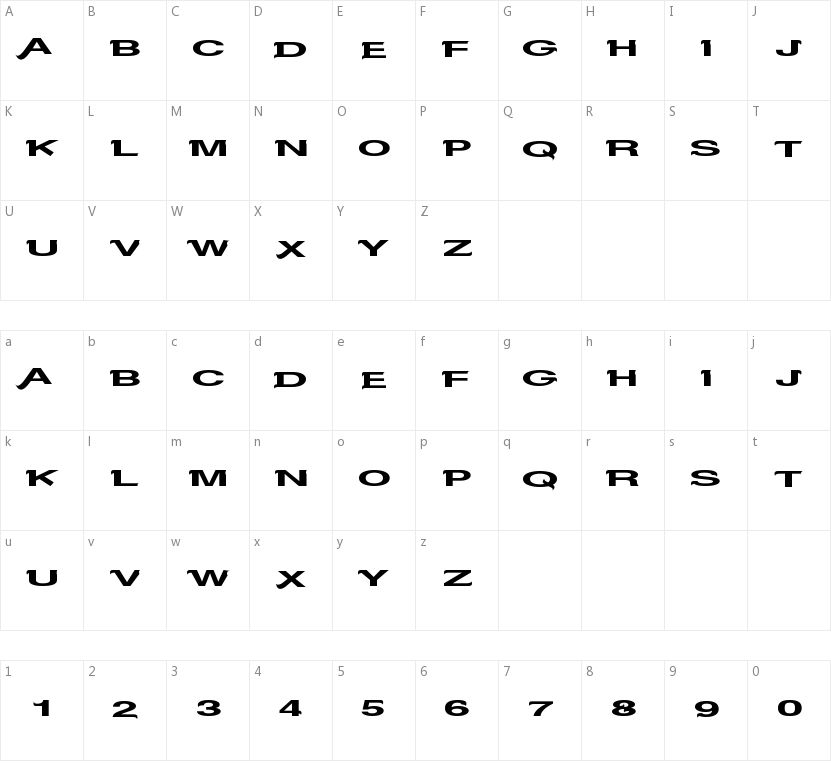 Serifvetika的字符映射图