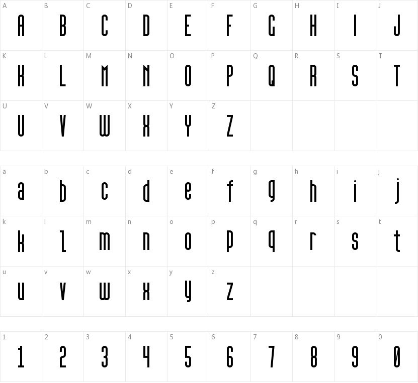 High Sans Serif 7的字符映射图