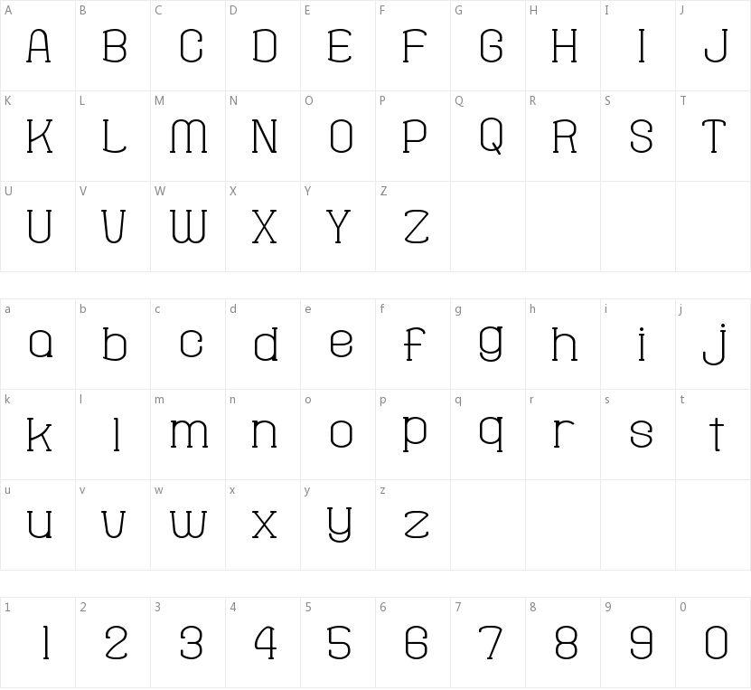 Fine Serif Hosomozi G的字符映射图