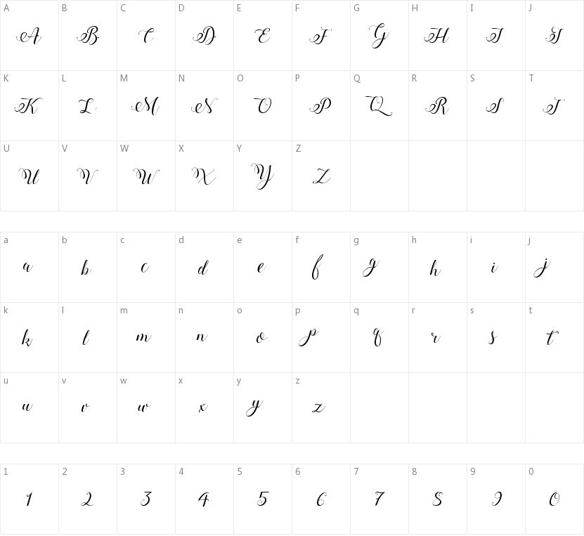 Stylish Calligraphy的字符映射图