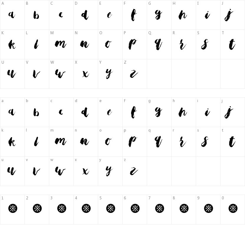 Bristle Brush Script的字符映射图