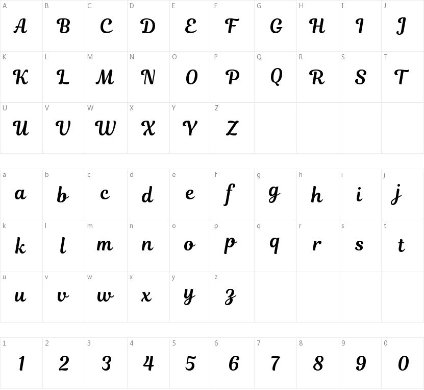 Magnolia Script的字符映射图