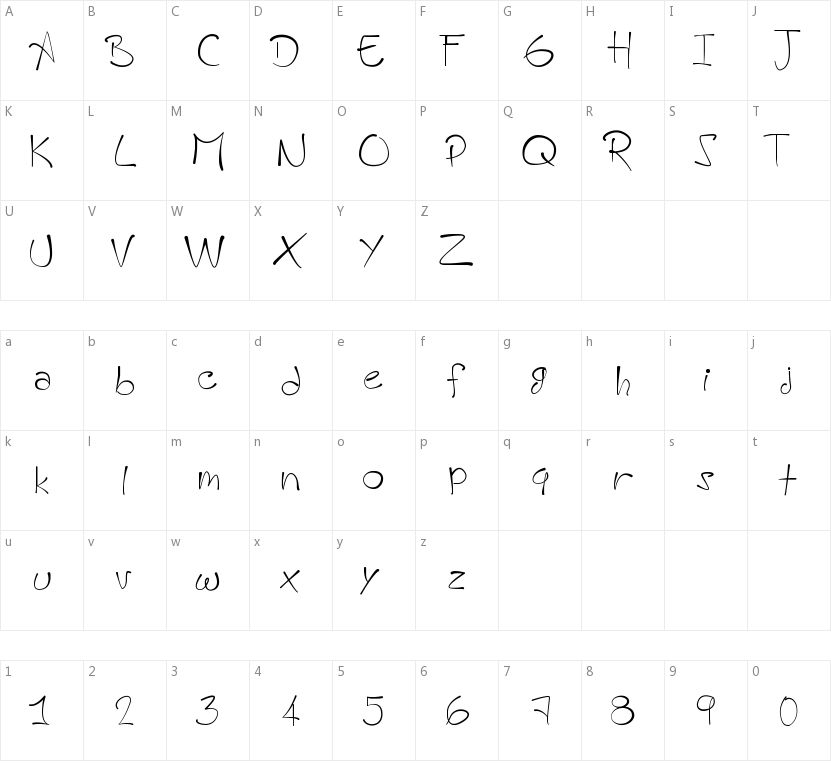 A HandMade Font的字符映射图