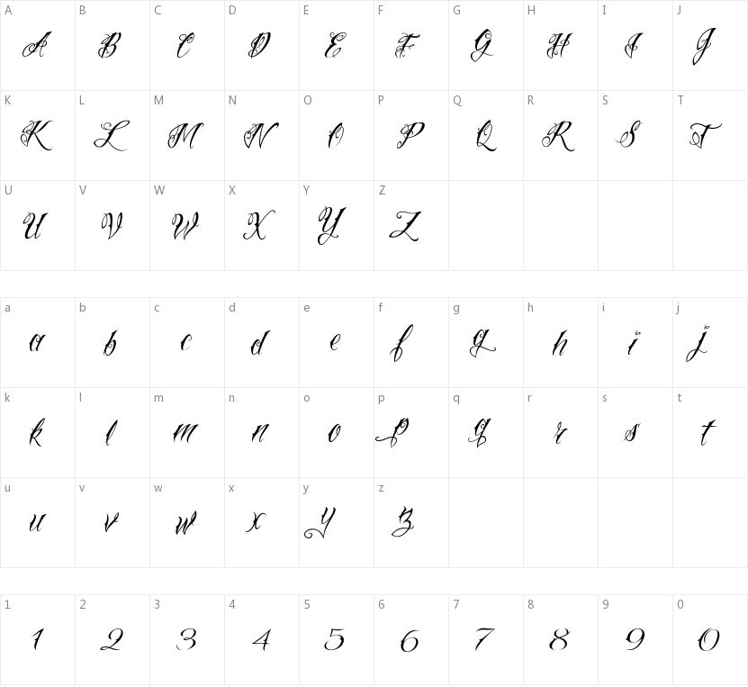VTC Nue Tattoo Script的字符映射图