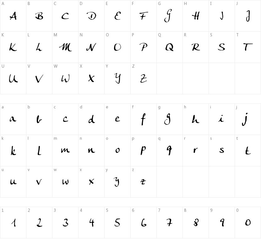 Anke Calligraphic FG的字符映射图