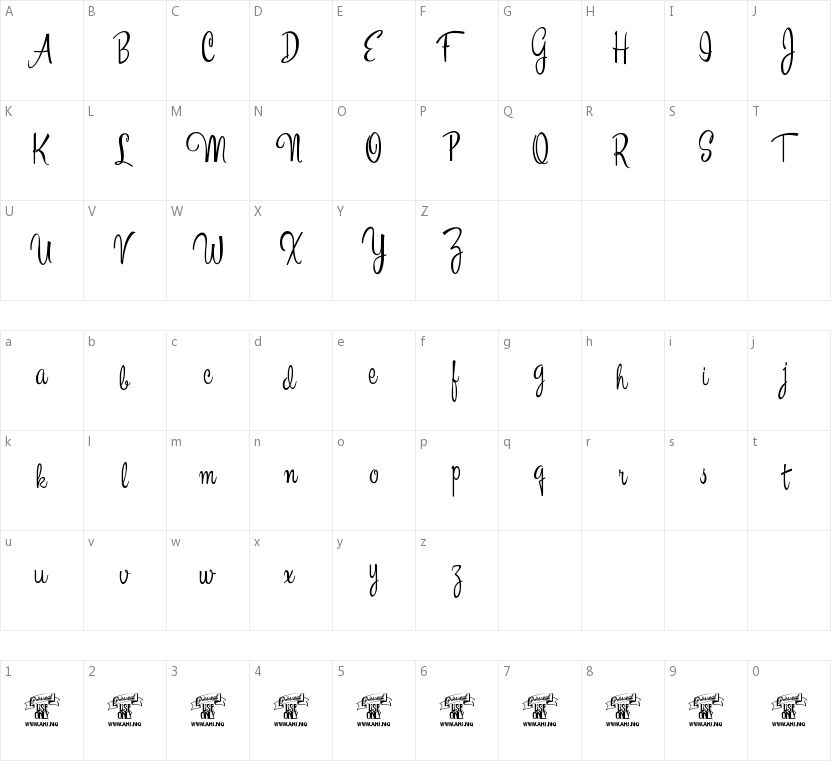 Esplanade Script的字符映射图