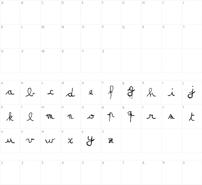 Matildas Grade School Hand Script的字符映射图