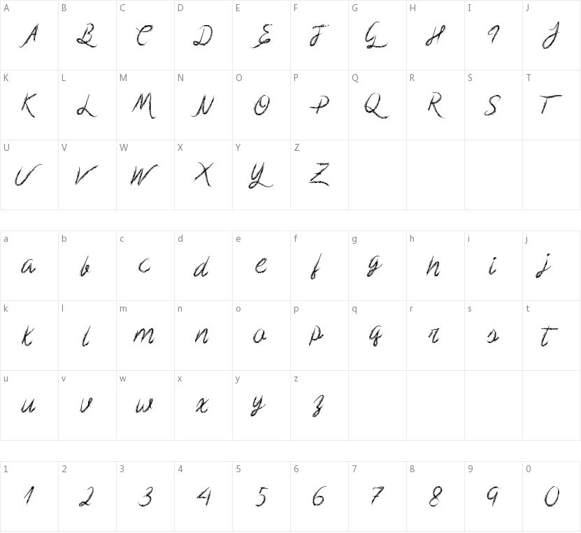 Mf Scribble Script的字符映射图