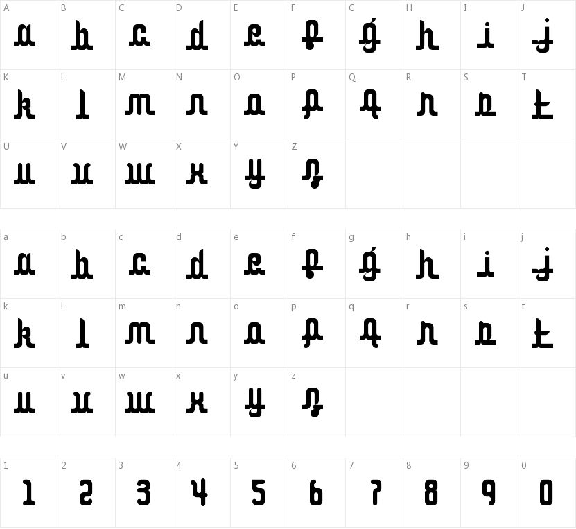 Curvaceous Script的字符映射图