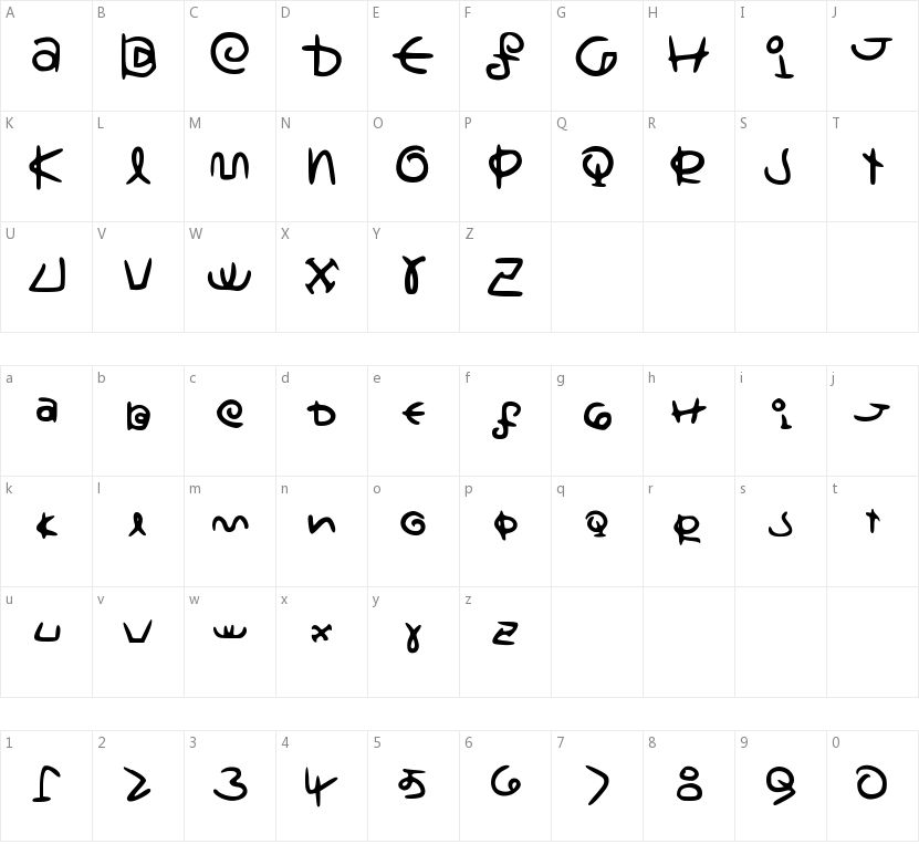 Saturnscript Handwritten的字符映射图