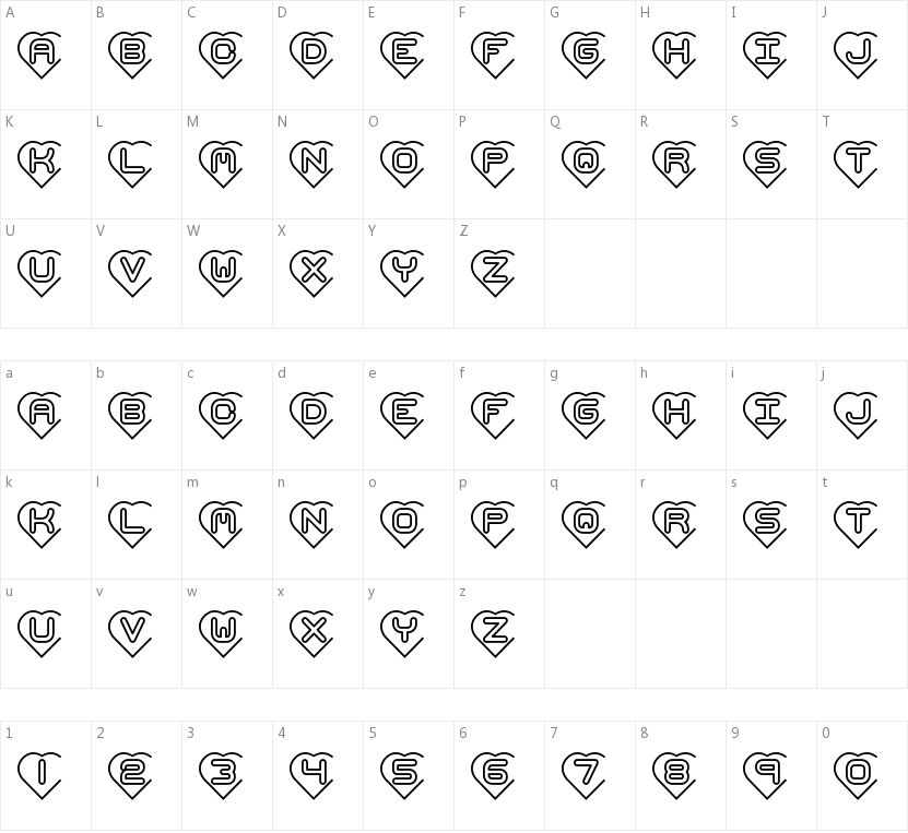 Hearts BRK的字符映射图