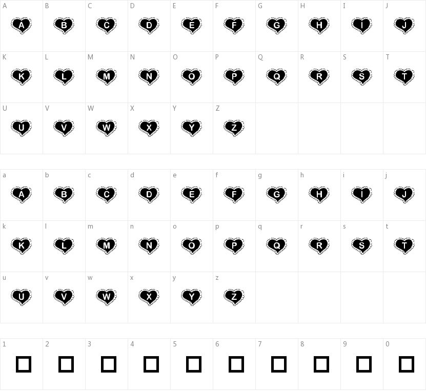 KR Valentine Heart的字符映射图