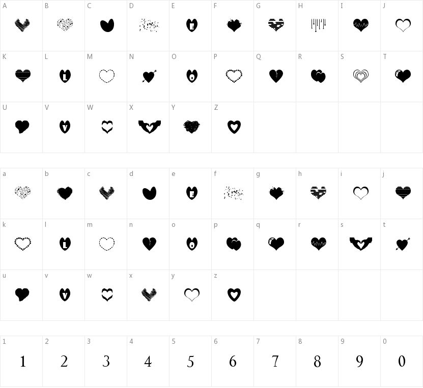 Sexy Love Hearts的字符映射图