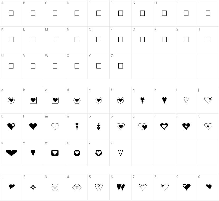 Hearts for 3D FX的字符映射图