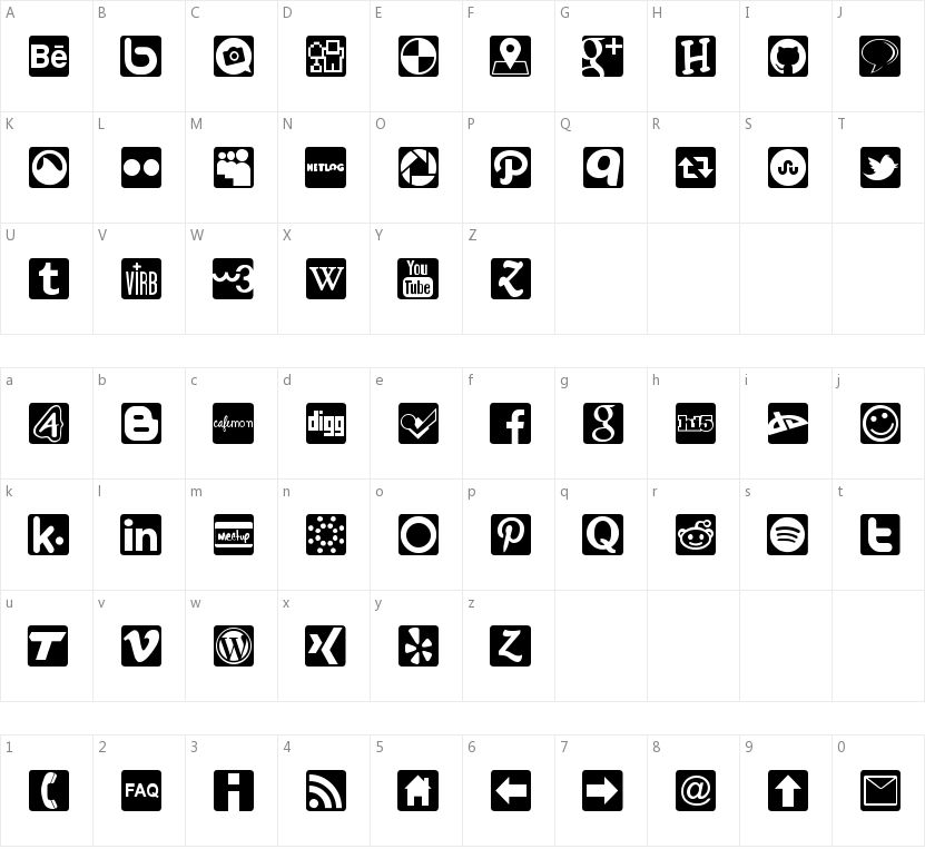 Social Icons - Pro Set的字符映射图
