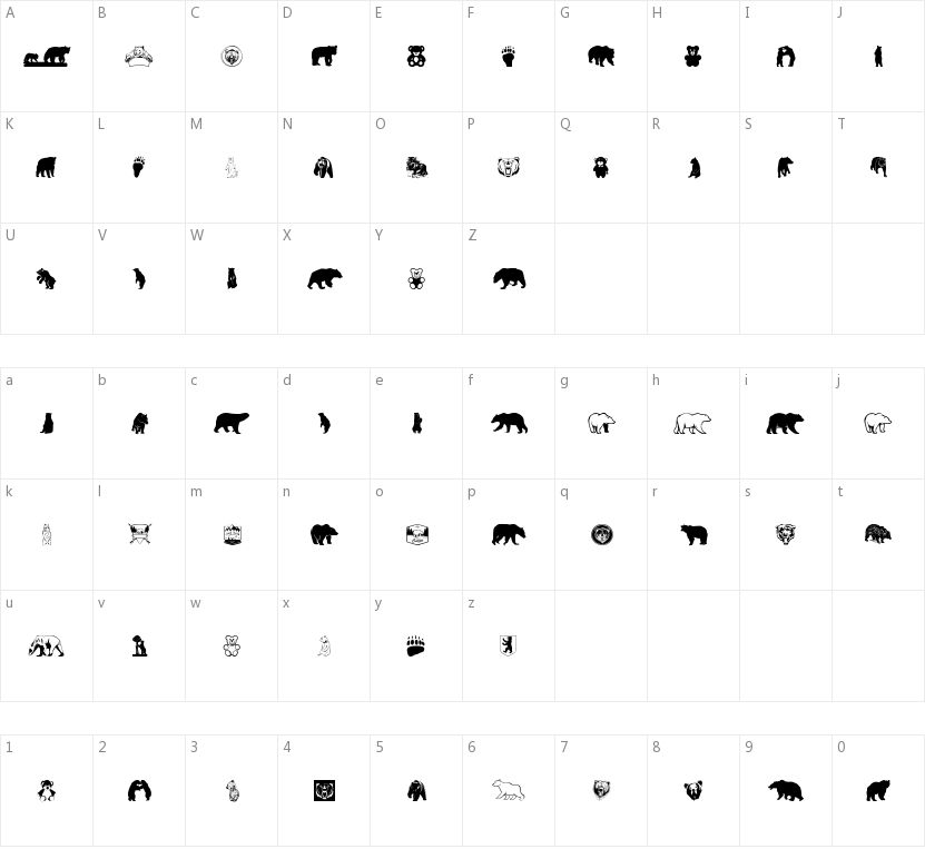 Bear Icons的字符映射图