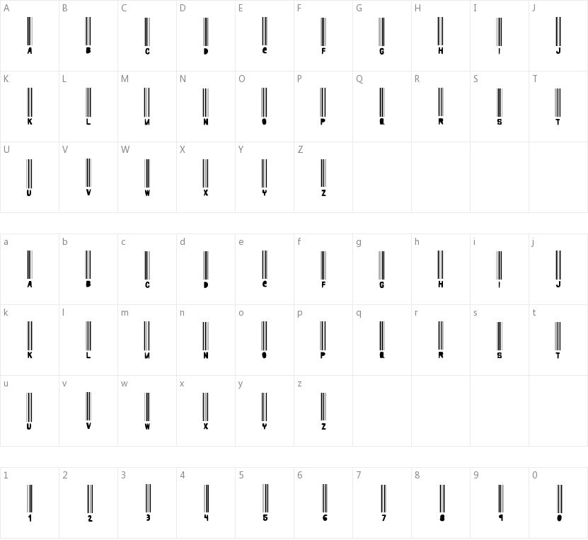 Woodcutter Barcode的字符映射图