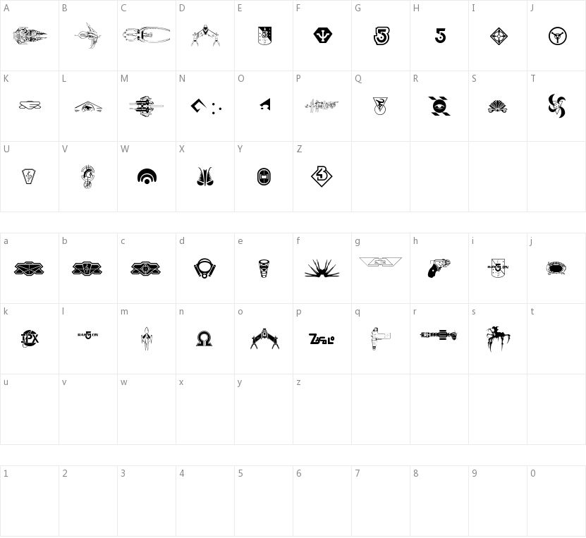 B5 Symbols的字符映射图