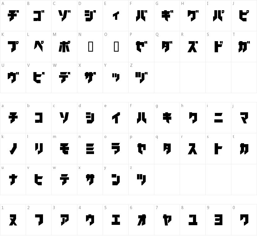 Iron Katakana的字符映射图