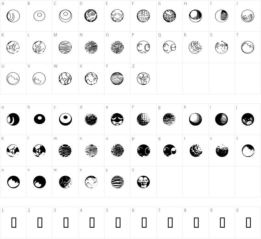 52 Sphereoids的字符映射图
