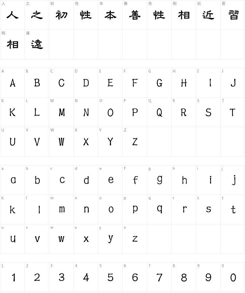 文鼎粗隶字符映射图