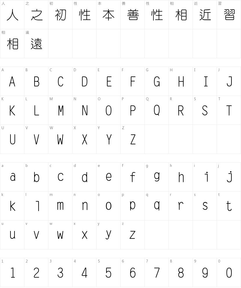 文鼎细圆字符映射图