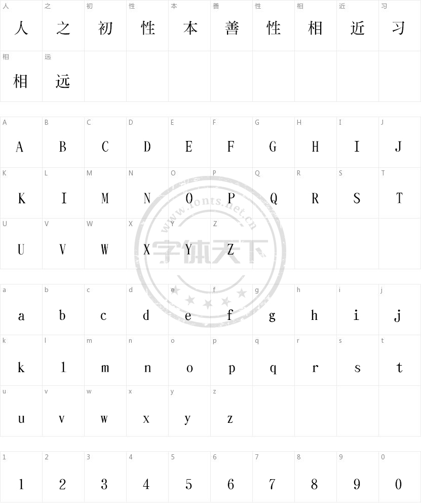 文鼎小标宋简的字符映射图