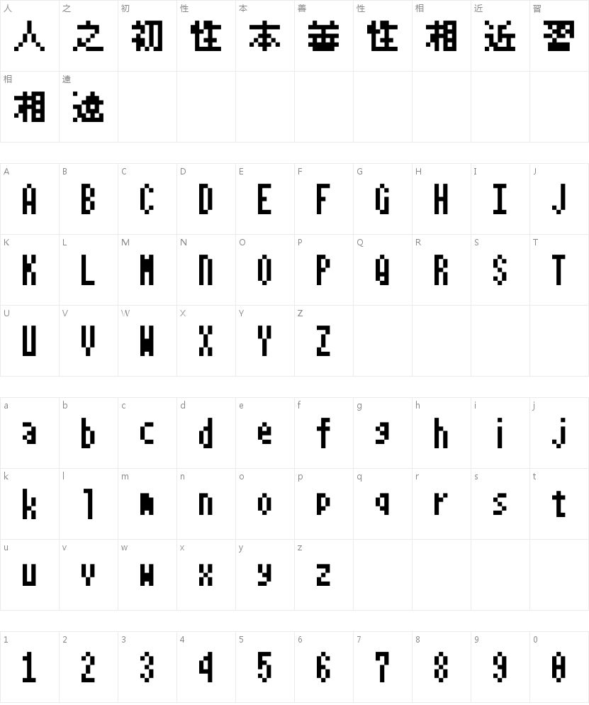 美咲8×8点阵体的字符映射图