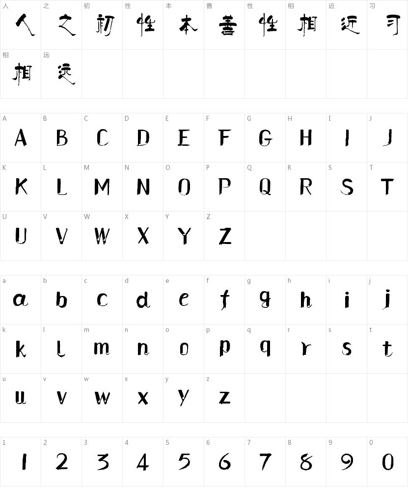 汉仪柏青体的字符映射图