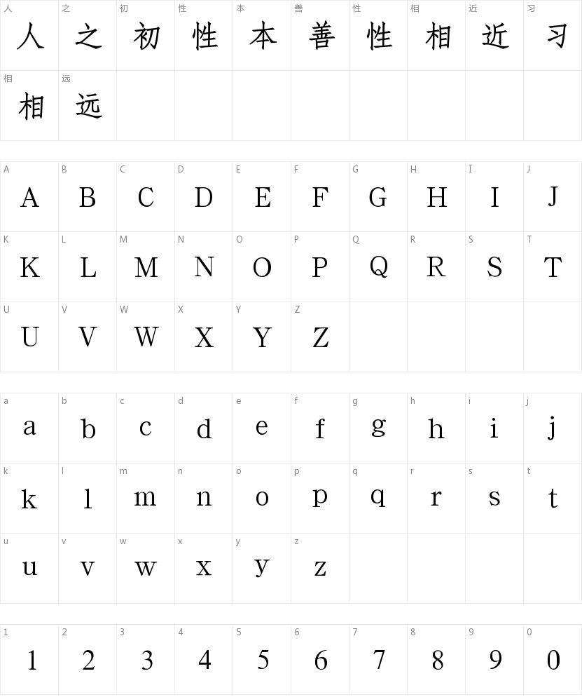 汉仪粗仿宋的字符映射图