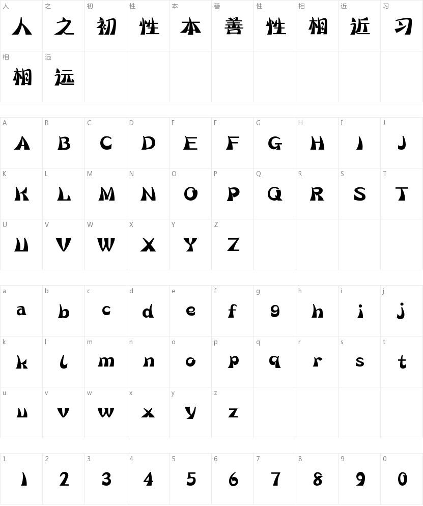 汉仪海韵体的字符映射图