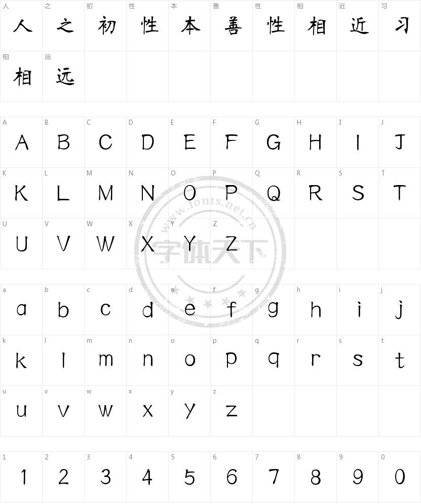 汉仪南宫体的字符映射图