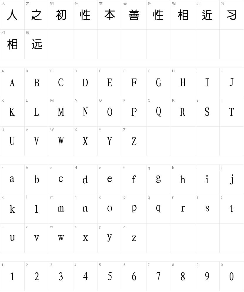 四通利方中圆体字符映射图