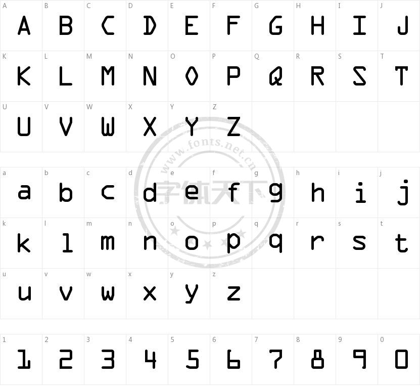 ocr a extended的字符映射图