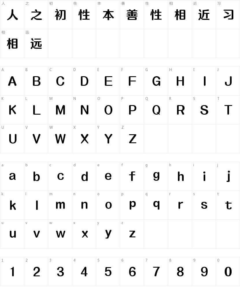腾祥沁圆简-W4字符映射图