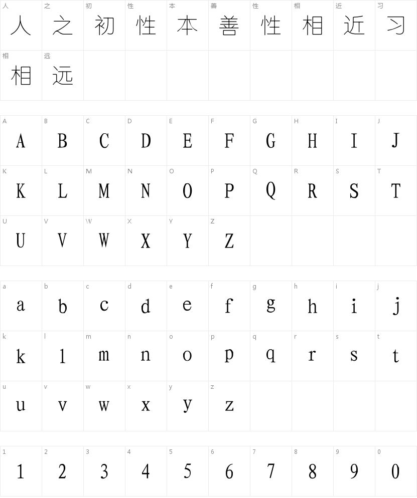 昆仑细圆字符映射图