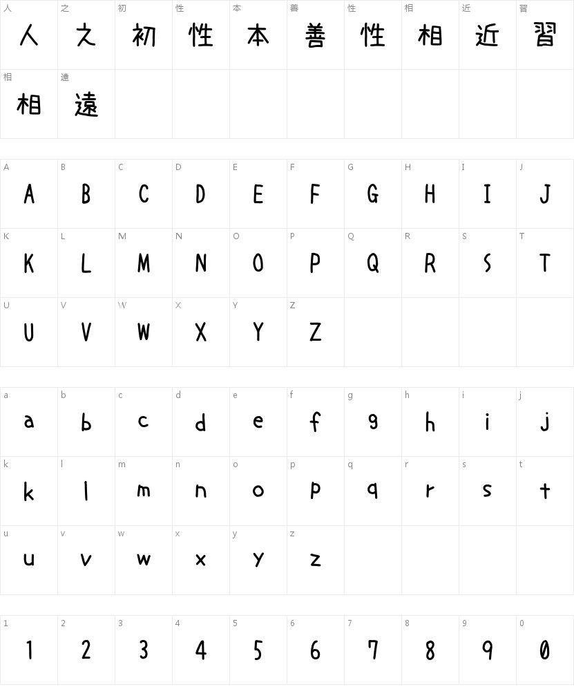 Uzura-鹌鹑字体的字符映射图