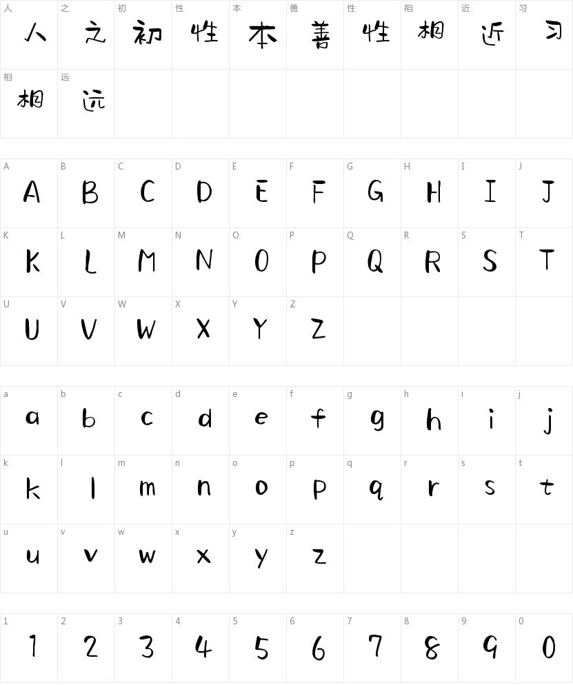 字心坊夏梦手书字符映射图
